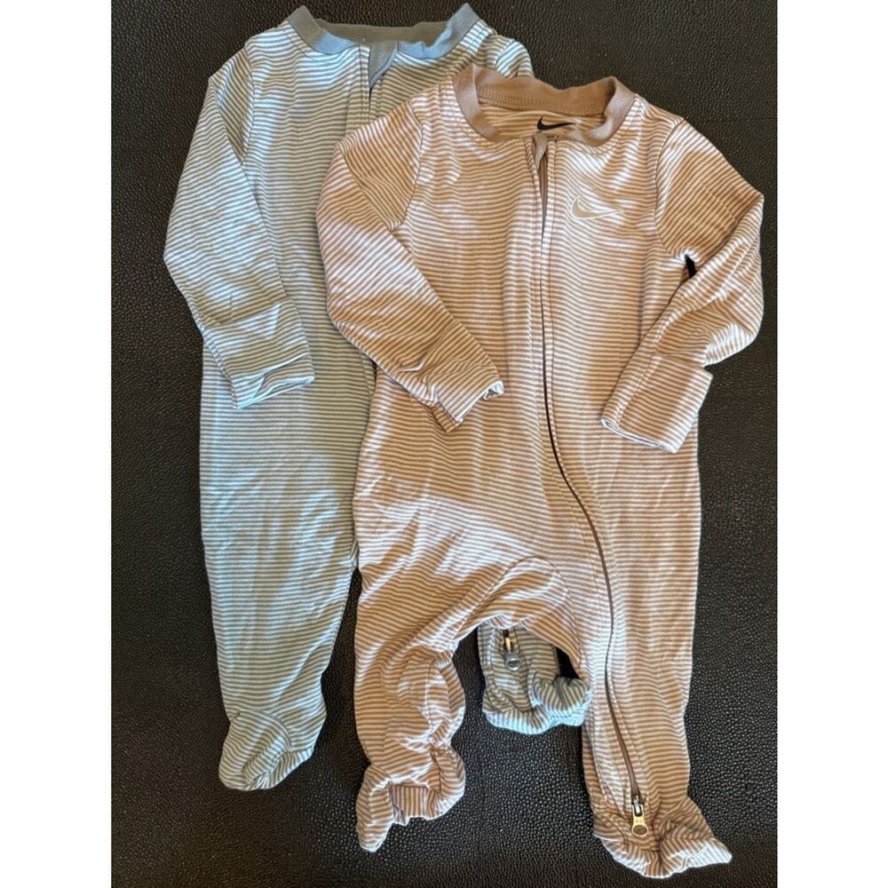 Nike Kids One Piece Footies - Blue and Tan Stripes bundle of two size 3 months